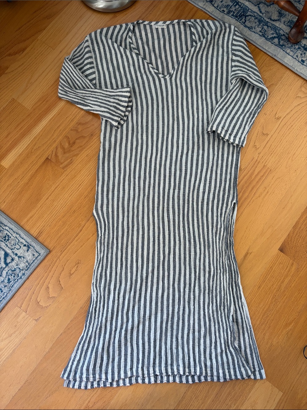 Kiltan Gauze Cover Up Striped V-Neck Maxi Caftan Dress - Neutral Stripe One Size